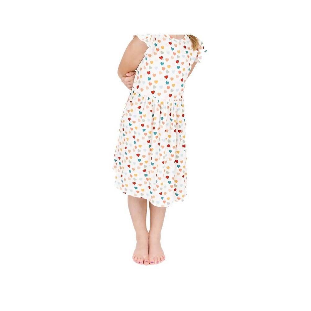 NEW EMERSON AND FRIENDS short sleeve bamboo twirl dress in rainbow hearts